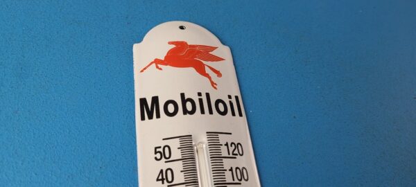 Vintage Mobil Gas Sign Service Station Pump Ad Sign on Porcelain Thermometer 305650465966 4