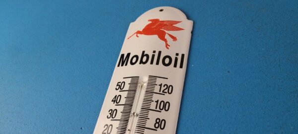 Vintage Mobil Gas Sign Service Station Pump Ad Sign on Porcelain Thermometer 305650465966 7