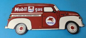 Vintage Mobil Gasoline Sign Gas Motor Oil Service Truck Pump Porcelain Sign 305867622896