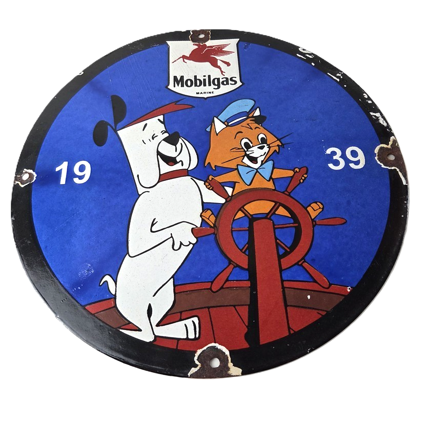 Vintage Mobil Gasoline Sign -Mobilgas Marine Oil Gas Pump Plate Porcelain Sign