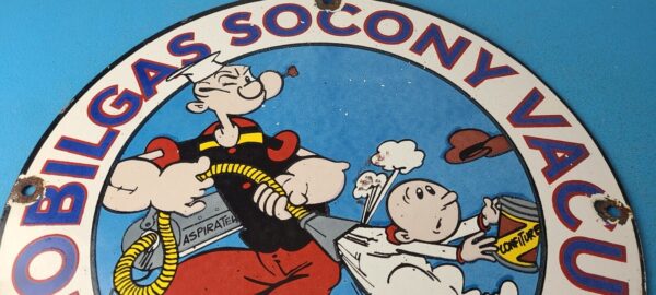 Vintage Mobil Gasoline Sign Popeye Comic Mobilgas Socony GasPorcelain Sign 305752169976 12