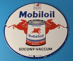 Vintage Mobil Sign Pegasus Mobiloil Socony Gas Oil Pump Service Porcelain Sign 305880309226