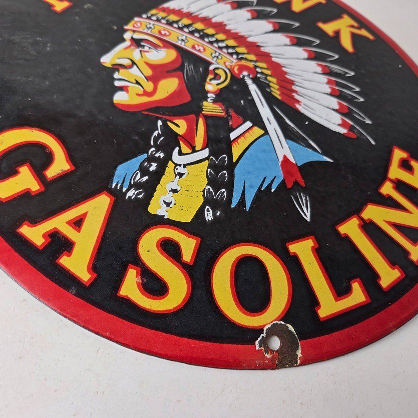Vintage Mohawk Gasoline Sign - Gas Porcelain Service Native American Indian Sign - Image 11
