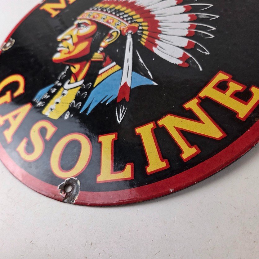 Vintage Mohawk Gasoline Sign - Gas Porcelain Service Native American Indian Sign - Image 14