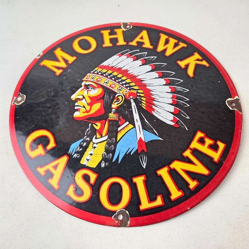 Vintage Mohawk Gasoline Sign - Gas Porcelain Service Native American Indian Sign - Image 15