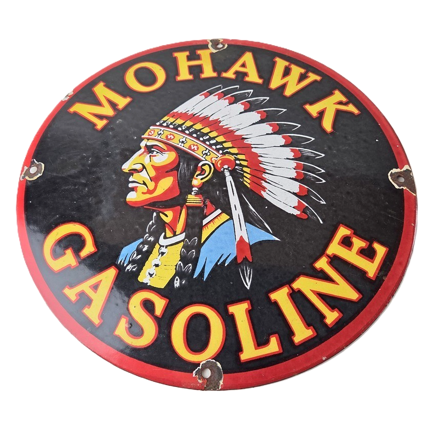Vintage Mohawk Gasoline Sign - Gas Porcelain Service Native American Indian Sign