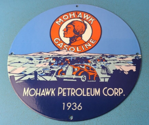 Vintage Mohawk Gasoline Sign Porcelain American Indian Gas Motor Oil Pump Sign 305848910266