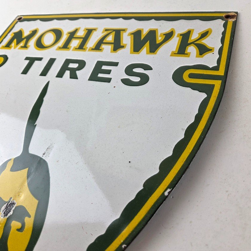 Vintage Mohawk Tires Sign - Porcelain Service Mechanic Shop Gas Oil Pump Sign - Image 12