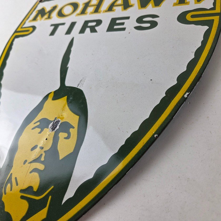 Vintage Mohawk Tires Sign - Porcelain Service Mechanic Shop Gas Oil Pump Sign - Image 13
