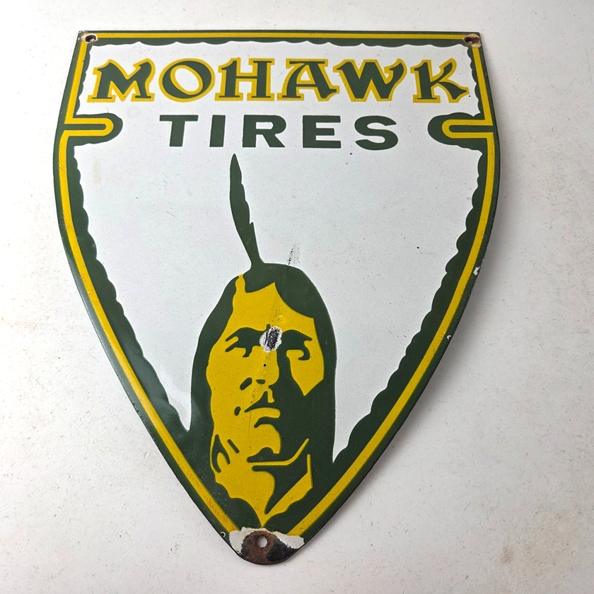 Vintage Mohawk Tires Sign - Porcelain Service Mechanic Shop Gas Oil Pump Sign - Image 15