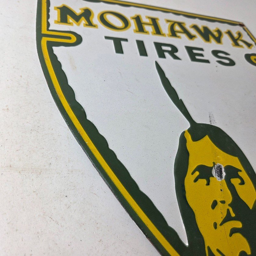 Vintage Mohawk Tires Sign - Porcelain Service Mechanic Shop Gas Oil Pump Sign - Image 6