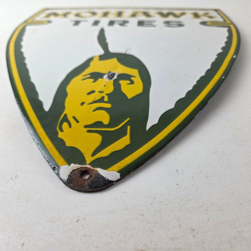 Vintage Mohawk Tires Sign - Porcelain Service Mechanic Shop Gas Oil Pump Sign - Image 10