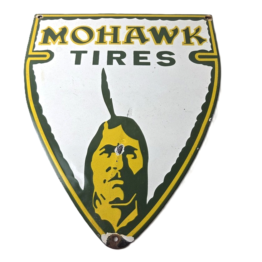 Vintage Mohawk Tires Sign - Porcelain Service Mechanic Shop Gas Oil Pump Sign