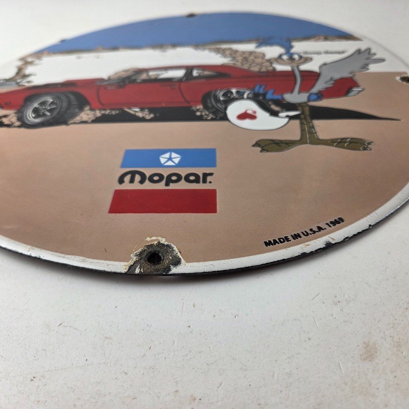 Vintage Mopar Plymouth Porcelain Sign - Road Runner Auto Shop Gas Station Sign - Image 12
