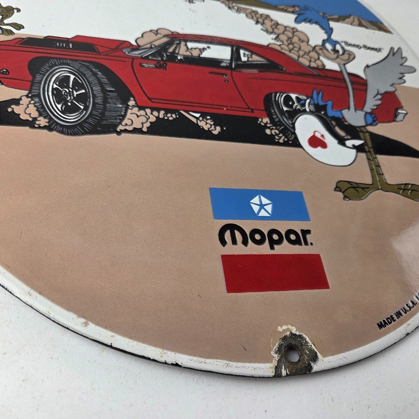 Vintage Mopar Plymouth Porcelain Sign - Road Runner Auto Shop Gas Station Sign - Image 7