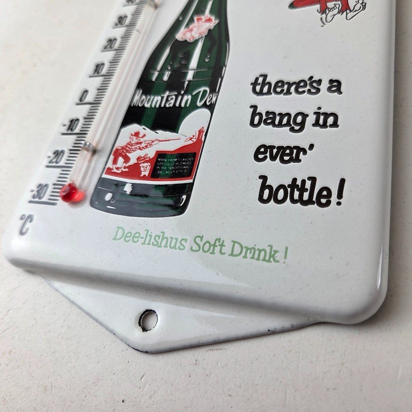 Vintage Mountain Dew Porcelain Sign - Soda Gas Pump Ad Thermometer Sign - Image 14