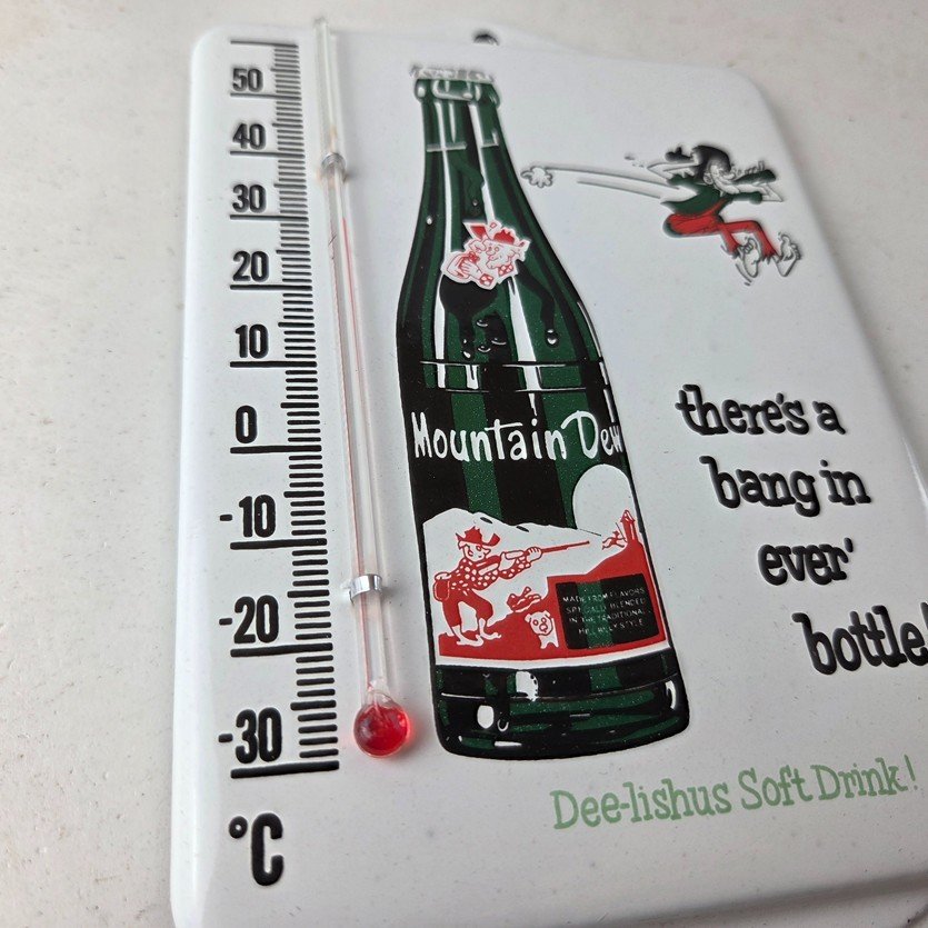 Vintage Mountain Dew Porcelain Sign - Soda Gas Pump Ad Thermometer Sign - Image 6