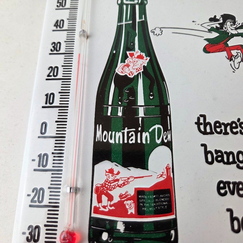 Vintage Mountain Dew Porcelain Sign - Soda Gas Pump Ad Thermometer Sign - Image 10