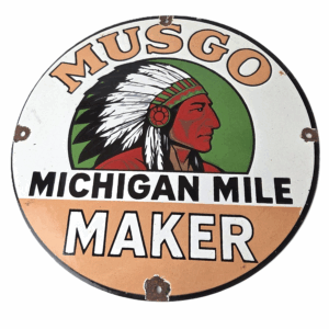 Vintage Musgo Gasoline Sign - Gas Oil Pump Michigan Service Porcelain Sign