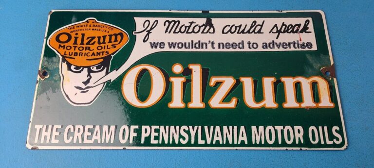 Vintage Oilzum Motor Oils Sign Gasoline Lubrication Porcelain Gas Pump Sign 306079959996