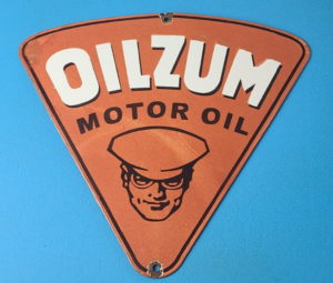 Vintage Oilzum Motor Oils Sign Porcelain Gas Pump Orange Triangle Sign 305877317306