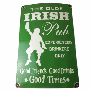 Vintage Olde Irish Pub Sign - Large Bar Diner Porcelain Shamrock Gas Pump Sign