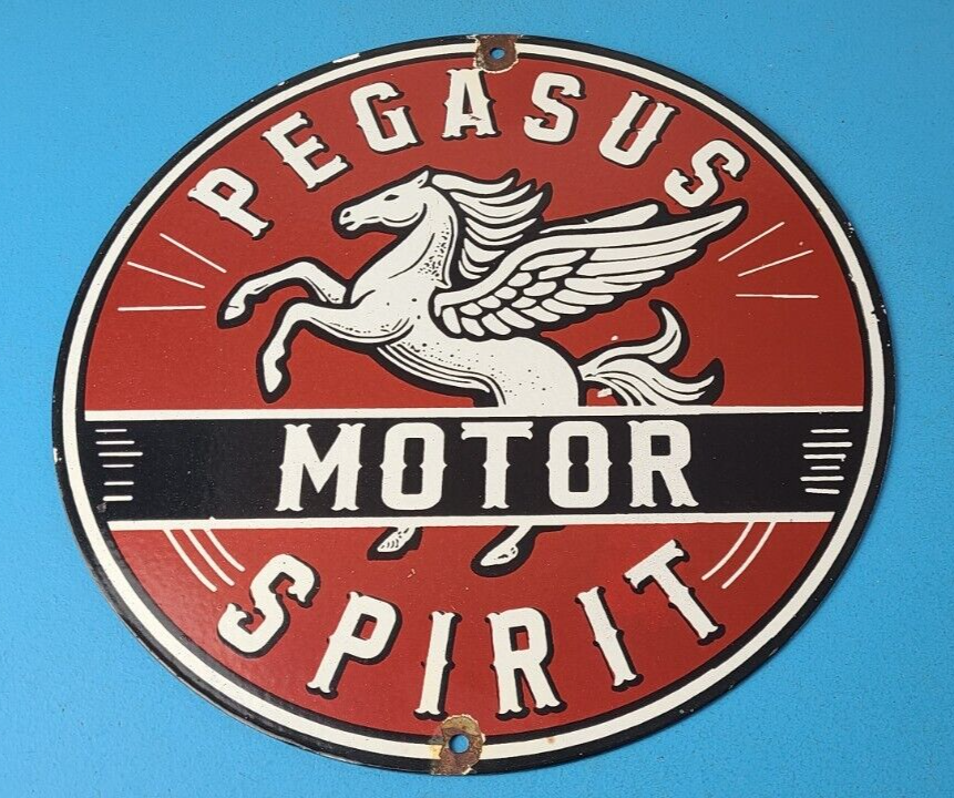 Vintage Pegasus Sign Gas Motor Spirit Pump Service Porcelain Sign 305897700526