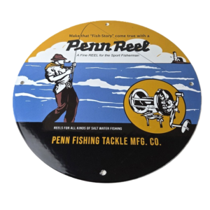 Vintage Penn Saltwater Reels Sign - Fishing Lures Porcelain Sign