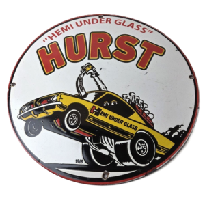 Vintage Plymouth Barracuda Sign - Hurst Hemi Engine Auto Gas Pump Porcelain Sign