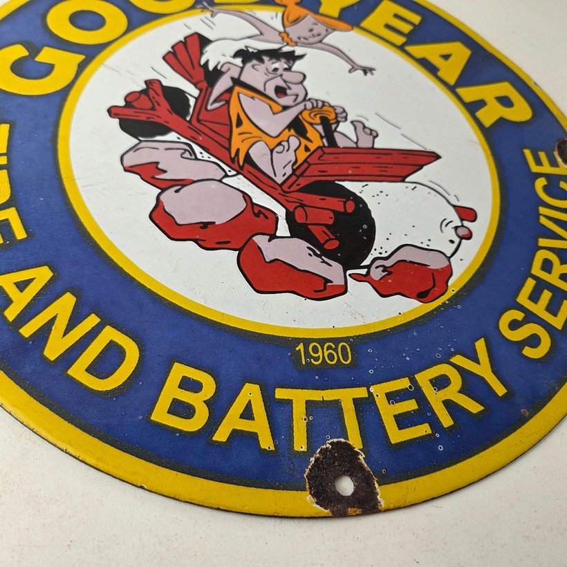 Vintage Porcelain Gas Oil Service Flintstones Advertising Sign - Image 11
