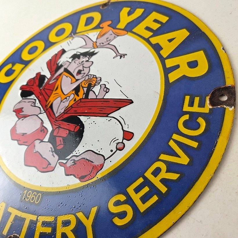 Vintage Porcelain Gas Oil Service Flintstones Advertising Sign - Image 13