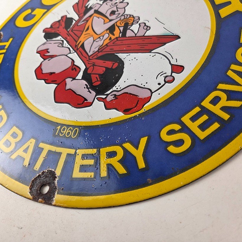 Vintage Porcelain Gas Oil Service Flintstones Advertising Sign - Image 14