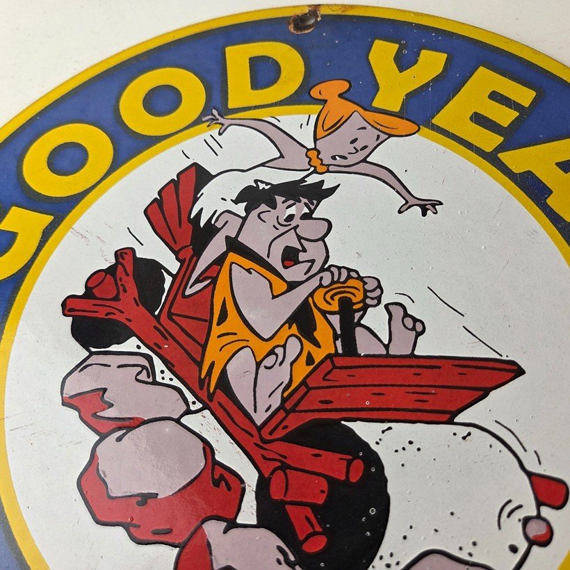 Vintage Porcelain Gas Oil Service Flintstones Advertising Sign - Image 3