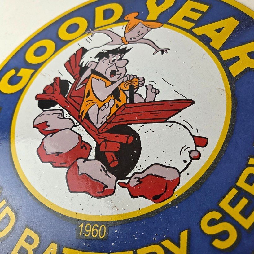 Vintage Porcelain Gas Oil Service Flintstones Advertising Sign - Image 4