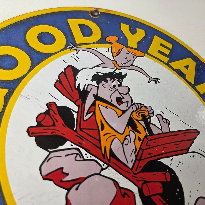 Vintage Porcelain Gas Oil Service Flintstones Advertising Sign - Image 5