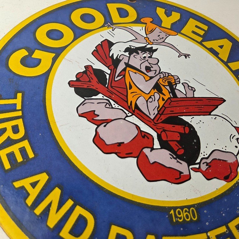 Vintage Porcelain Gas Oil Service Flintstones Advertising Sign - Image 6