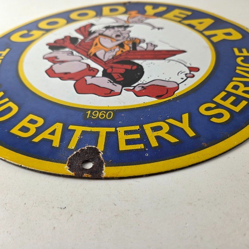 Vintage Porcelain Gas Oil Service Flintstones Advertising Sign - Image 10