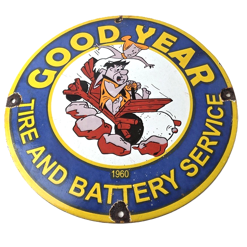 Vintage Porcelain Gas Oil Service Flintstones Advertising Sign