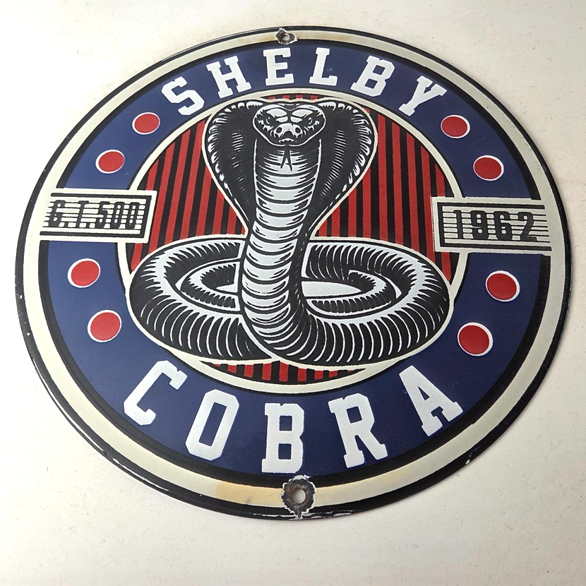 Vintage Porcelain Shelby Sign - Cobra Snake GT 500 Gas Pump Automotive Sign - Image 15