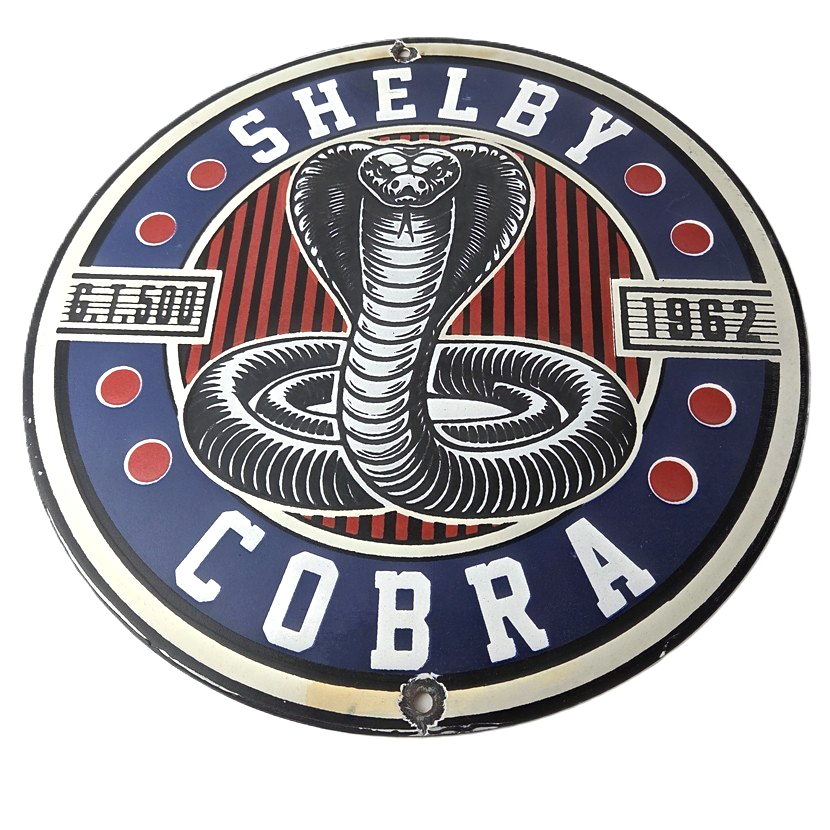 Vintage Porcelain Shelby Sign - Cobra Snake GT 500 Gas Pump Automotive Sign
