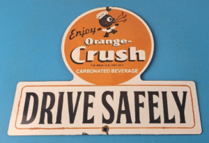 Vintage Porcelain Sign Orange Crush Beverage Gas Pump Sign 305877411806