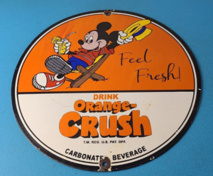 Vintage Porcelain Sign Orange Crush Beverage Mickey Mouse Gas Pump Sign 305872749276