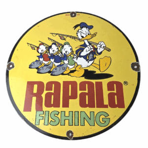Vintage Rapala Fishing Lures Ad Sign - Donald Duck Porcelain Gas Pump Plate Sign