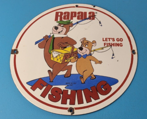 Vintage Rapala Fishing Sign Tackle Lures Rods Reels Gas Pump Porcelain Sign 305870582046