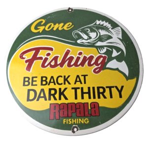 Vintage Rapala Lures Sign - Gone Fishing Porcelain Gas Pump Plate Sign
