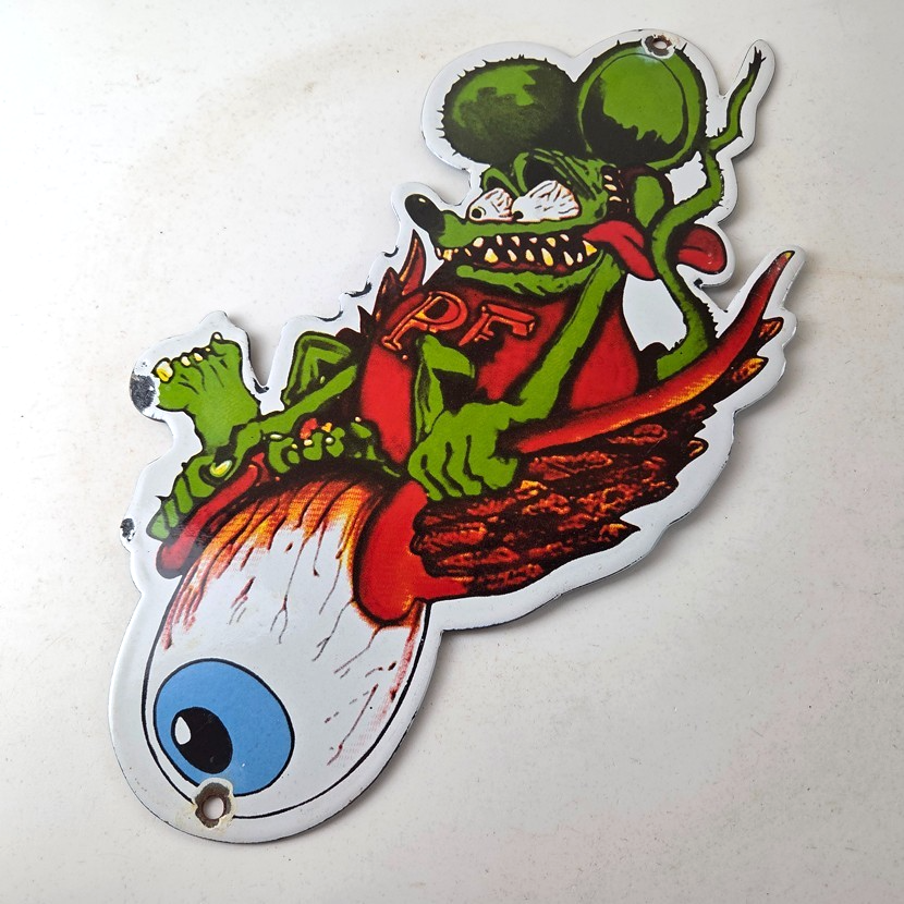 Vintage Rat Fink Porcelain Sign - Von Dutch Eyeball Gas Service Pump Sign - Image 15