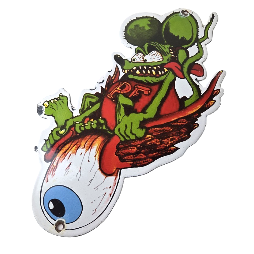 Vintage Rat Fink Porcelain Sign - Von Dutch Eyeball Gas Service Pump Sign