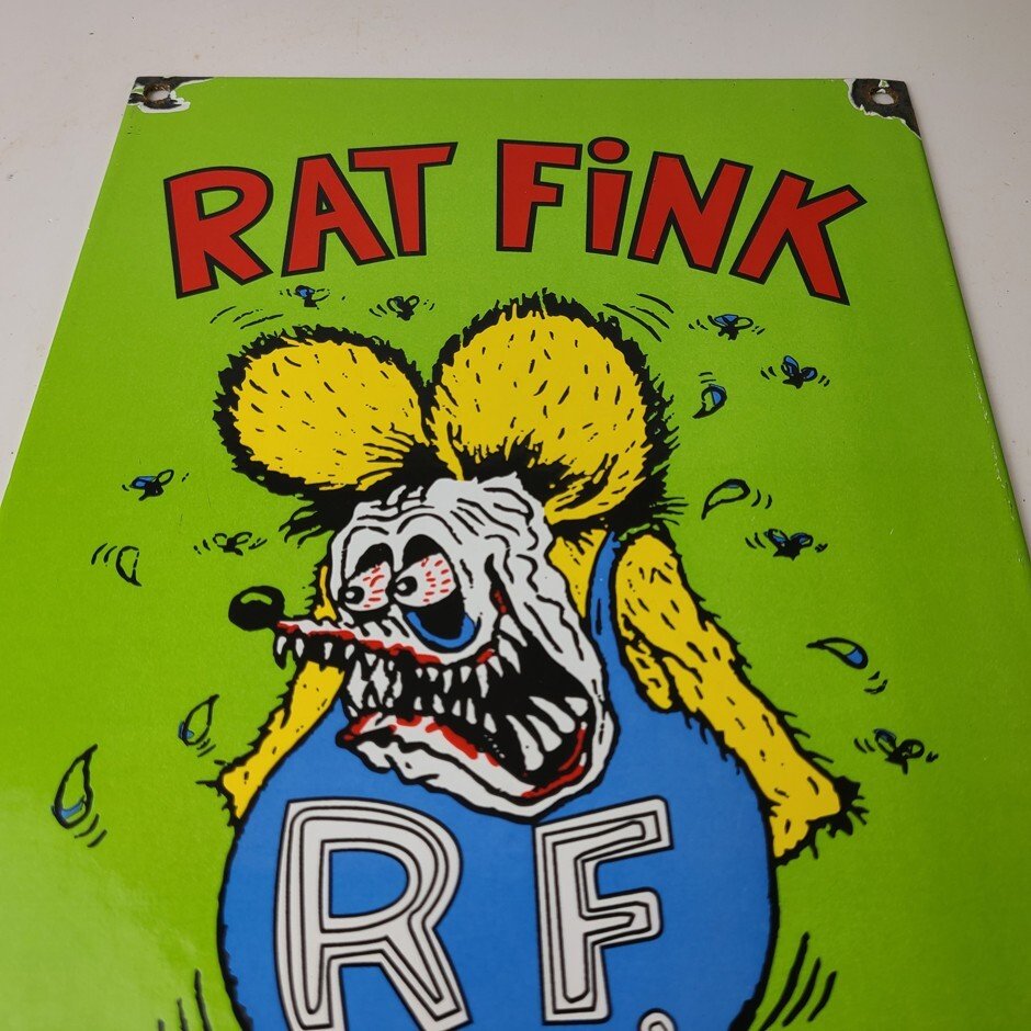 Vintage Rat Fink Sign - Big Daddy Roth Gas Pump Porcelain Garage Shop Sign - Image 12