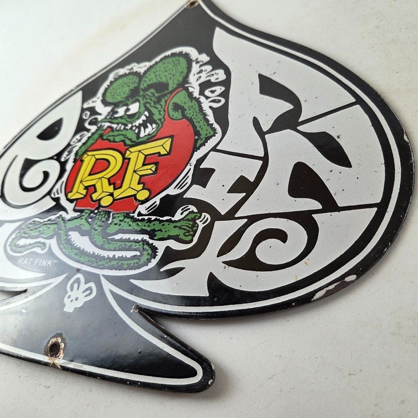 Vintage Rat Fink Sign - Car Mod Auto Hot Rod Gas Pump Plate Porcelain Spade Sign - Image 13