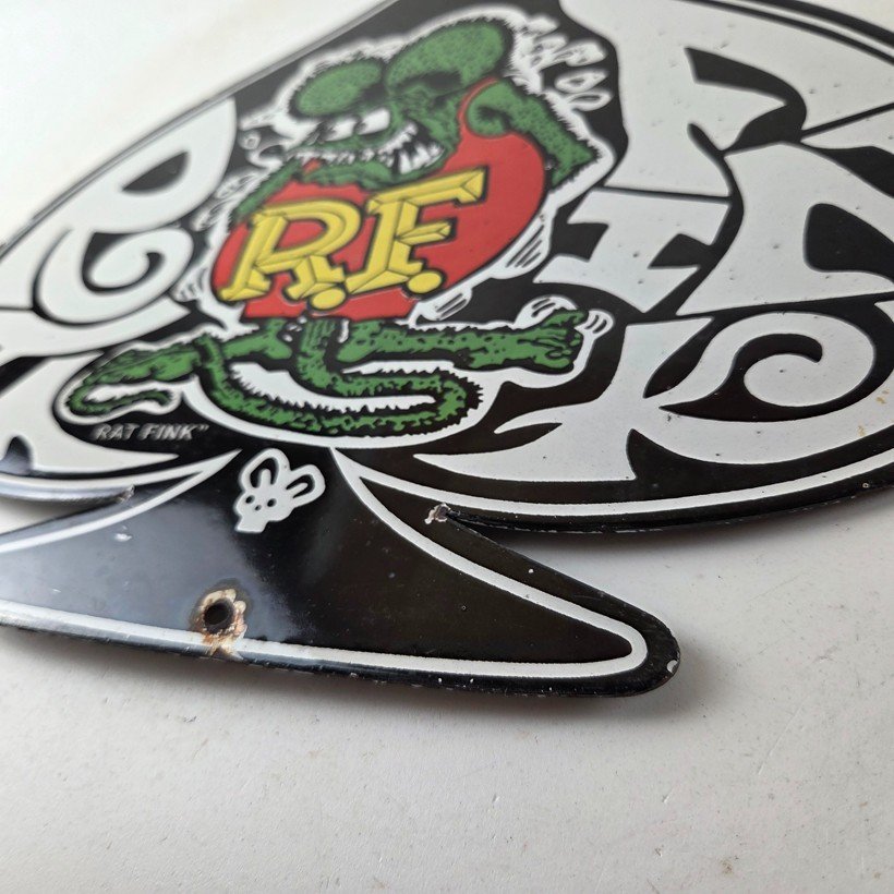 Vintage Rat Fink Sign - Car Mod Auto Hot Rod Gas Pump Plate Porcelain Spade Sign - Image 14